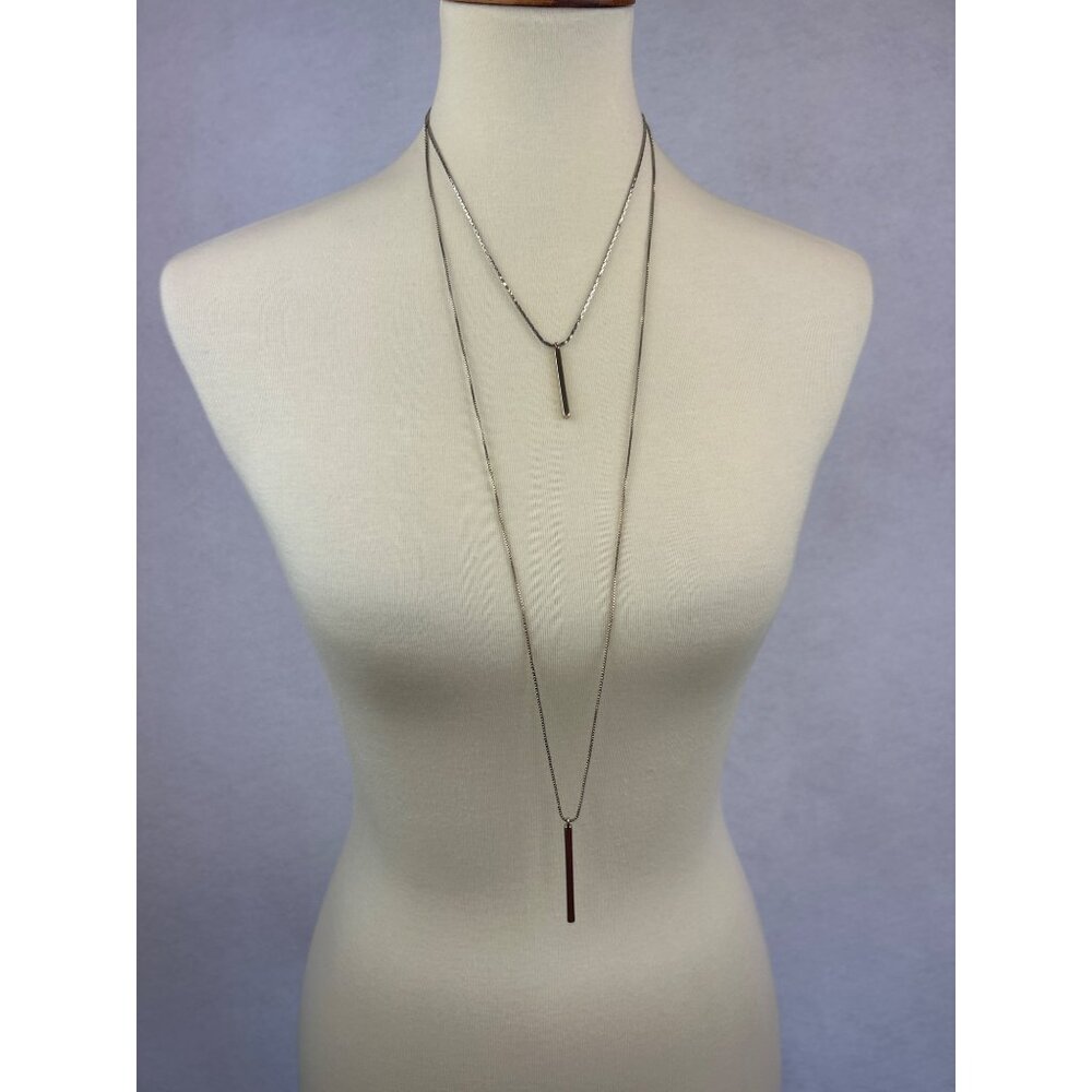 Express Silver and Gold Tone Dual Layer Bar Pendant Necklace Minimalist